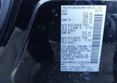 2017 Infiniti Qx60 z USA, uszkodzony, nr VIN 5N1DL0MM7HC528209